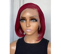 HBYLEE Peluca de encaje humana, 13 x 4 cm, pelo humano recto corto, para mujer negra, color: 150 densidad, 13 x 4 rojo, tallas: 20 cm