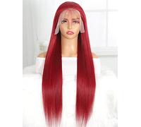 HBYLEE Peluca de encaje humano, 13 x 4 cm, pelo humano recto para mujeres negras, color: 180 densidad, 13 x 4 rojo, tamaño: 40 cm