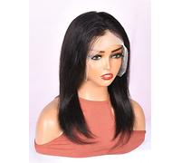 HBYLEE Peluca de encaje humano, 13 x 4 cm, pelo humano recto para mujeres negras, color: 180 densidad, 13 x 4 negro/tamaños: 12 pulgadas