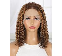 HBYLEE Peluca de encaje humano, 13 x 4 x 1, con parte delantera, corta, rizada para mujeres negras, color: 150 densidad, 13 x 4, tamaños: 12 pulgadas