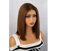 HBYLEE Peluca de encaje humano, 13 x 4 x 1, peluca de pelo humano recto para mujeres negras, color: 180 densidad, 13 x 4 x 1, tamaños: 10 pulgadas