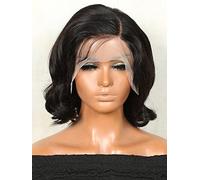 HBYLEE Peluca de encaje humano de 13 x 4 con encaje frontal ondulado, para mujeres negras, color: 150 densidades 4 x 4, tamaños: 20,5 cm