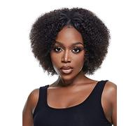 HBYLEE Peluca de pelo humano afro rizado corto para mujer, color: negro/tamaños: 150 densidad