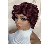 HBYLEE Peluca de pelo humano rizado corto para mujer con flecos, color: rojo/tamaños: 8 pulgadas, 150 densidad