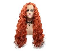 HBYLEE - Peluca para cosplay Copper Red Lace Front Wigs Curly Wave Long Party Holiday Cosplay Women's Wig Orange Red Synthetic Hair High Friendly Fibre Flawless Hair 26 pulgadas