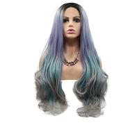 HBYLEE - Peluca para cosplay de 26 pulgadas, de raíces largas oscuras, color morado, azul, verde, gris, sintético con encaje frontal, para mujer, con calor, 4 tonos