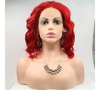 HBYLEE - Peluca para cosplay de 35,5 cm, longitud del hombro y rizado, pelucas rojas para mujer, encaje sintético en la parte delantera Bob rojo caliente Navidad fiesta de cumpleaños