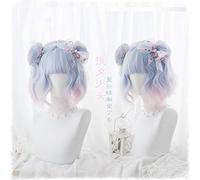 HBYLEE - Peluca para cosplay de 35 cm, bonito Kawaii, Lolita, ondulado, largo, azul, degradado, rosa, cosplay, pelucas de harajuku sintéticas, gorras de pelo sintético Gintama como imágenes