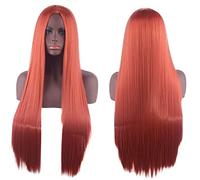 HBYLEE - Peluca para cosplay de pelo largo y liso, 80 cm, color naranja y rojo