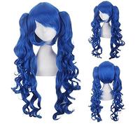 HBYLEE - Peluca para cosplay Lolita Long Wavy sintética con 2 pelucas de cola de pony, marrón, rosa, rubio, morado y azul multicolor, con 2 pelucas de cola de pony
