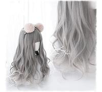 HBYLEE - Peluca para cosplay Original Lolita Cosplay High Temperature Fiber Synthetic Wig 24" Grey Long Loose Wavy Curly Hair Wig + Free Cap