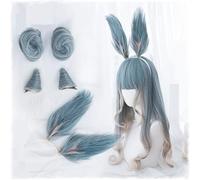 HBYLEE - Peluca para cosplay Original Lolita Cosplay Wig High Temperature Fiber Synthetic Hair 23 pulgadas Blue Grey Gradient Long Curly Hair Wig with Free Cap One Size