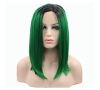 HBYLEE - Peluca para cosplay para mujer corta Bob Forest Green Ombre Encaje Frontal Drag Queen Party Peluca para Niñas Pelo Sintético Rayas Vacaciones de Verano Bob