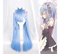 HBYLEE - Peluca para cosplay Re:Life in a different world from Zero Cosplay Wig Ram Rem 80 cm Long Straight Synthetic Hair Adult Blue Wig