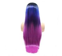 HBYLEE - Peluca para cosplay resistente al calor, peluca de sirena para arrastrar Queen Long Straight Hair Black Roots to Sapphire Blue/Dark Purple/Rose Red Synthetic Lace Wigs for Women