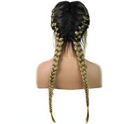 HBYLEE - Peluca para cosplay rubia, doble trenza, pelo sintético para mujer, 2 pelucas trenzadas con pelo de bebé para fiestas de boda, parte media, parte frontal para arrastrar la reina de 24