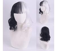 HBYLEE Peluca para uso diario. Cos Wig 101 Loyal Dog Cruella De Vil Kuila Negro y Blanco Bruja Color a juego corto y rizado Color del cabello: Yn200 (40 cm)[Color:según planeo]