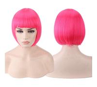 HBYLEE - Pelucas Bob cortas baratas con flequillo rojo azul amarillo rosa púrpura rubio anime natural Cosplay peluca Anime disfraz rosa rojo [color: rosa rojo]