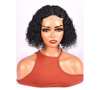 HBYLEE Pelucas de encaje humano, 4 x 4 cm, corto, rizado, pelo humano, para mujeres negras, color: 150 densidad, 4 x 4, negro, tallas: 20 cm