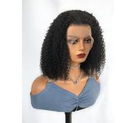 HBYLEE Pelucas de pelo humano para mujer, 13 x 4 cm, corto, rizado, pelo humano, para fiestas de cóctel, color: negro, 13 x 4, tamaño: 35,5 cm