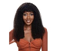 HBYLEE Pelucas de pelo humano para mujer, estilo afro rizado, con flequillo para fiestas de cóctel, color: negro 200 densidad/tamaños: 22 pulgadas