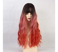 HBYLEE - Pelucas largas sintéticas de onda de agua con flequillo pelucas naturales rizadas de color marrón oscuro para mujeres Cosplay pelucas de fibra resistente al calor lc202-1[Color: lc202-1]