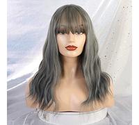 HBYLEE - Pelucas onduladas sintéticas con flequillo para mujeres negras Ombre gris azul pelucas de fibra sintética ondulada resistente al calor Cosplay pelucas [color: gris azul]