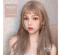 HBYLEE Pre-sale Uwowo Long Straight Milk Tea Lolita Hime Cut Wigs Cosplay Wig Heat Resistant Synthetic Hair Anime Party wigs for anime [Color:nach Plan]