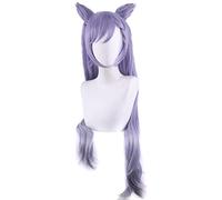 HBYLEE -Role Play Wig For Genshin Impact Wig Keqing Cosplay Purple Long Curly Ponytails Ears Horns Pigtails Cosplay Wigs [Color:purple]
