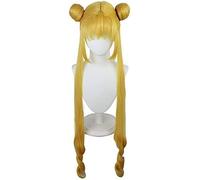 HBYLEE Wig Anime Cosplay American Girl Warrior Agua Hielo Luna Cosplay Peluca Luna Conejo Silvestre Pelo Sintético Dorado Princesa Luna Peluca Roll Amarillo Dorado [Color]