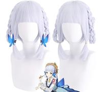 HBYLEE Wig Anime Cosplay Anime Genshin Impact Cosplay Pelucas, Kamisato Ayaka Springbloom Missive Pelucas para Halloween Gris Plateado Disfraz Fiesta Peluca + Gorro [Color: One Color]