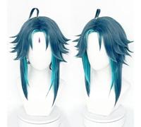 HBYLEE Wig Anime Cosplay Anime Genshin Impact Xiao Cosplay peluca, colores mezclados, pelucas de pelo corto, pelucas de juego de rol con gorra de peluca, para fiestas, Halloween, accesorios [color: