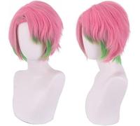 HBYLEE Wig Anime Cosplay Anime Kanroji Mitsuri Kimetsu No Yaiba - Peluca de cosplay para hombre, color verde y rosa, pelo corto para Halloween, disfraz de fiesta + gorro [color: según plan]