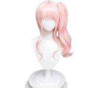 HBYLEE Wig Anime Cosplay Anime Project Sekai Colorido Escenario Akiyama Mizuki Cosplay Peluca, Naranja Rosa Cola de Caballo Pelo Corto Peluca Sintética + Casquillo [Color:según el plan]