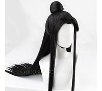 HBYLEE - Wig Anime Cosplay Anime Tian Guan Ci Fu Cosplay Xie Lian Wig Removable Bun Heaven Official's Blessing Chinese Ancient Black Long Straight Hair [Color:Black]
