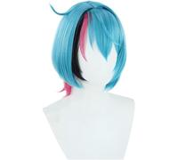 HBYLEE Wig Anime Cosplay Anime Vtuber NIJISANJI EN ILUNA Kyo Kaneko Cosplay Peluca Azul Mezcla Rosa Pelo Corto Halloween Disfraz Fiesta Pelucas + Gorra [Color]