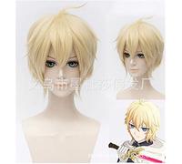 HBYLEE - Wig Anime Cosplay end of The Blazing Angel Anime Character COS Golden Oblique Short Straight Hair [Color:Golden]