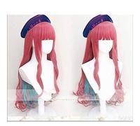 HBYLEE Wig Anime Cosplay Hip Hop Paradox Live BAE Anne Faulkner Cosplay Wig 80 cm Long Curly Pink Blue Mixed Synthetic Hair Party Halloween Party + Wig Cap Only China Wig[Farbe:Wig Only.]