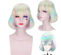 HBYLEE Wig Anime Cosplay Hoseki no kuni Diamond Anime Cosplay Bob Peluca corta con flequillo pelo sintético colorido disfraz Halloween mujer pelucas para fiesta [color: un color]