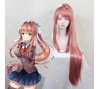 HBYLEE Wig Anime Cosplay Juego Doki Doki Literatura Club Cosplay Pelucas Monika Cosplay Peluca Resistente al Calor Peluca Sintética Pelo Halloween Fiesta Mujeres Pelucas + Gorra [Color:según plan]