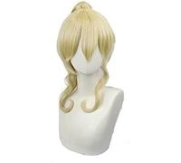 HBYLEE - Wig Anime Cosplay Role Wig original God West Wind Knights Acting Head of The Qin Light Gold Tiger Clip Ponytail Cosplay Wig Light Gold [Color]