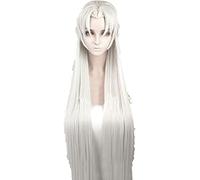 HBYLEE -Wig for cosplay 39in 100 cm Largo Inuyasha Sesshomaru Peluca con orejas Resistente al Calor Cosplay Silvery Pelo Sintético Peruca+Peluca Gorra