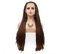 HBYLEE -Wig for cosplay Afro America Box Braided Wigs Drag Queen Cosplay Brown Hair Handmade Braids Glueless Synthetic Lace Front Wigs for Women Ladies Festival Holidays