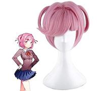 HBYLEE -Wig for cosplay Anime Coser Wig Game DDLC Doki Doki Literature Club Natsuki Cosplay Wig Short Wig Pink + Synthetic Heat Resistant Wig