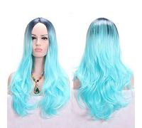 HBYLEE -Wig for cosplay anime cosplay peluca anime parte media raíz oscura negro rosa azul púrpura Ombre peluca pelo sintético largo ondulado mujer pelucas cosplay fibra alta temperatura azul cielo