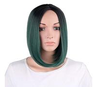 HBYLEE -Wig for cosplay anime cosplay peluca de 30 cm recta corta Ombre peluca Cosplay Anime resistente al calor pelo sintético mujer negro azul gris rosa corto Bob pelucas para fiesta verde