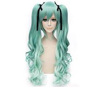 HBYLEE -Wig for cosplay anime cosplay peluca de pelo largo rizado ondulado peluca de anime Cosplay con flequillo con 2 coletas peluca de nieve Miku Vocaloid, 30 + 80 cm