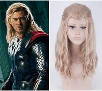 HBYLEE -Wig for cosplay anime cosplay peluca rubia marrón mezcla rizada larga encaje de belleza viuda y # 39S encaje sintético pelo sintético The Avengers Thor Odinson Purim Carnaval Propcosplay
