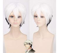 HBYLEE -Wig for cosplay Anime Gugure! Kokkuri-san Cosplay peluca para fiesta de Halloween corta blanco negro mezcla pelo sintético Cosplay pelucas + gorro de peluca talla única PL-054