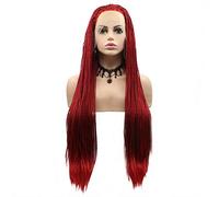 HBYLEE - Wig for cosplay Box Braided Wigs Natural Hairline Afro America Twist Braids Pure Red Synthetic Lace Front Wigs for Women Ladies Party Festival Holidays Long Hair